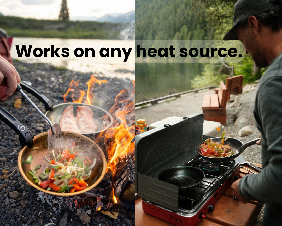 GOSO carbon steel pans work on any heat source - campfire, gas stove, and induction compatible PFAS-free outdoor cookware
