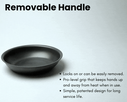 GOSO BigBite removable handle being detached from carbon steel pan - patented design for easy storage and cleaning
